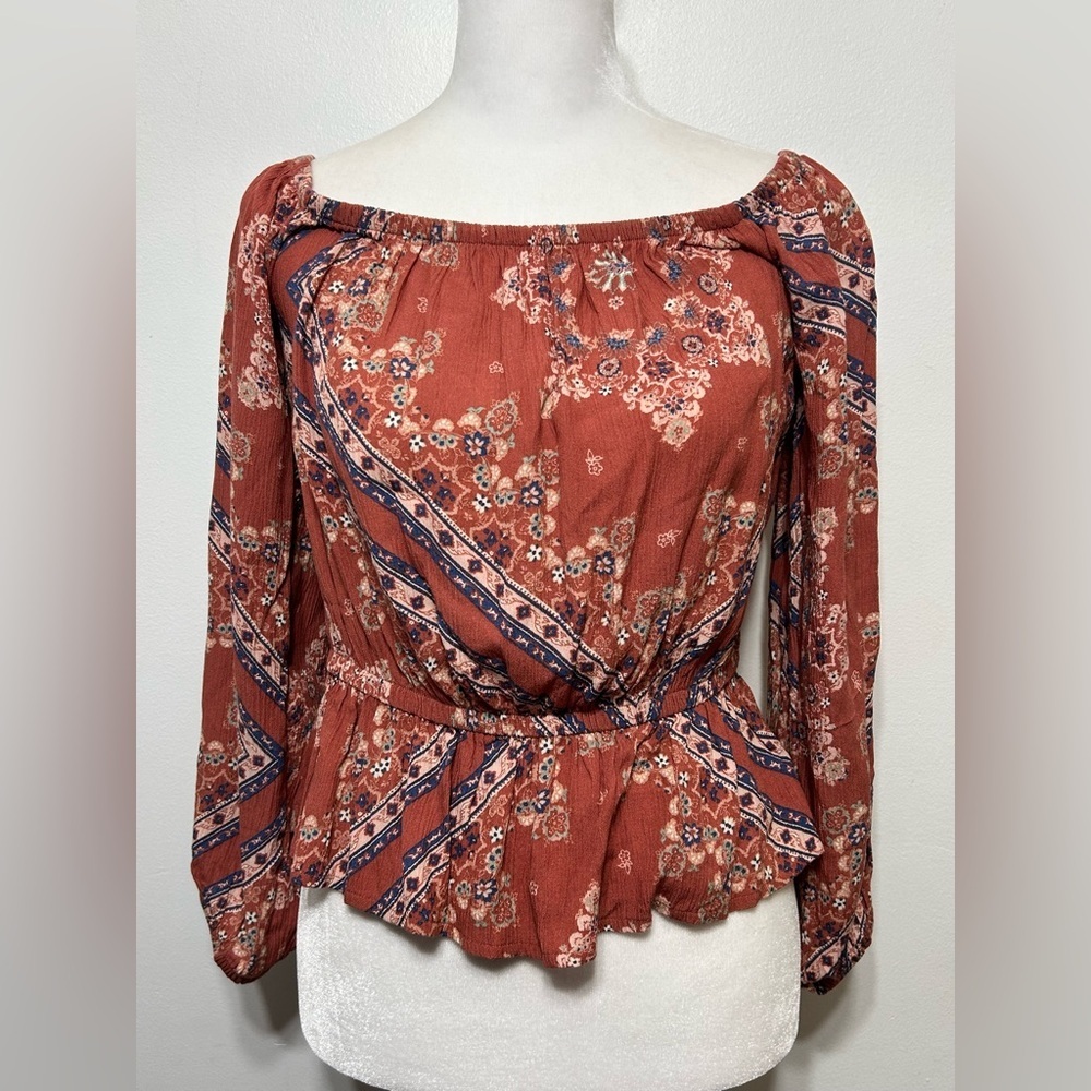 New! American Eagle Outfitters Boho Floral Peasant Cropped Blouse